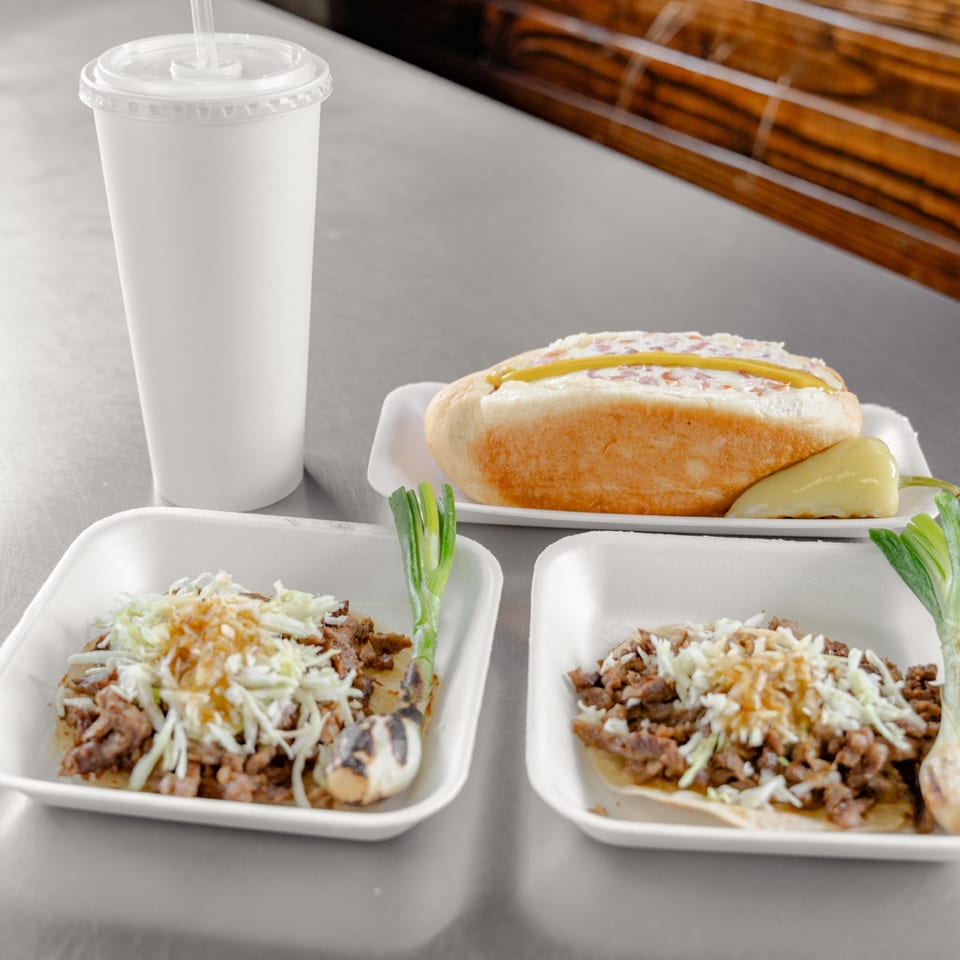 Two tacos and Sonoran hot dog combo